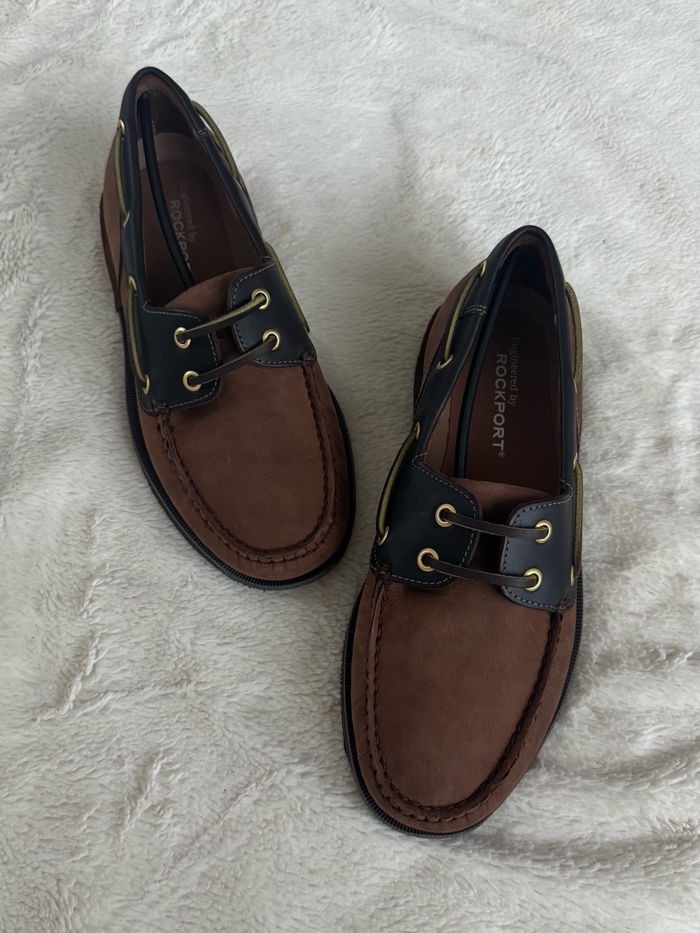 Rockport Two-Tone Brown and Black Leather Boat Shoes